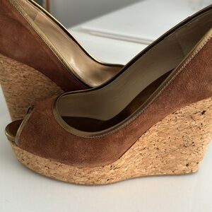 Jimmy Choo Brown Peep Toe Wedge Shoes